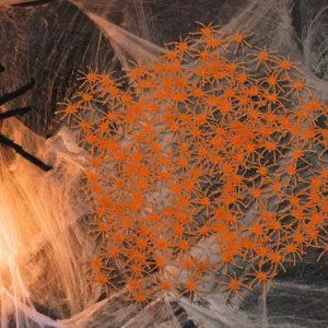 Halloween Plastik Spinnen Set orange künstliche Spinnen Deko Requisiten für Party 5x4cm.