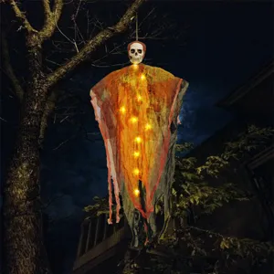Halloween Colgante Parca Calavera Esqueleto Gasa Brillante Fantasma Casa Encantada Jardín Patio Exterior Adornos Colgantes Terror Accesorios Decoración