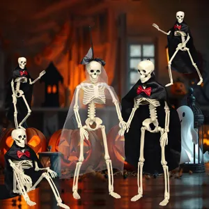 Halloween skeleton couple props, plastic human skeleton decoration for holiday party.