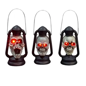 Lanterna teschio Halloween vintage appendibile luminosa con occhi rossi spaventosa