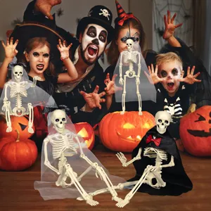 Halloween skeleton couple decoration props with veil and cape for spooky party setup
