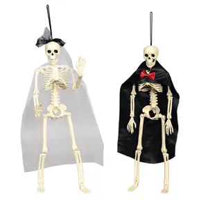 Halloween skeleton bride and groom couple plastic skull hanging decor prop details display