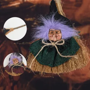 Halloween bruja escoba decoracion colgante vintage vieja senora muneca aterradora fiesta deco