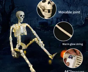 Detailansicht des 90cm Halloween leuchtenden Skeletts mit beweglichen Gelenken und Lichtern.