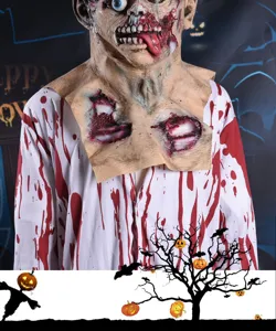 Halloween scary zombie latex mask with bloody costume party horror prop cosplay decoration