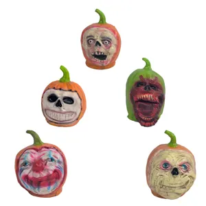 Halloween latex pumpkin head props, scary skull clown decor for party haunted house items