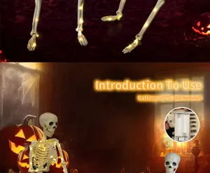 Halloween leuchtendes Skelett Detailansicht, beleuchtete Knochen Requisite mit Batteriefach.