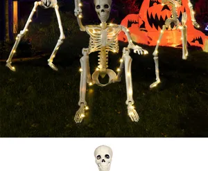 Halloween leuchtendes Skelett 90cm warmes LED Deko für Innen und Außen Party Setup
