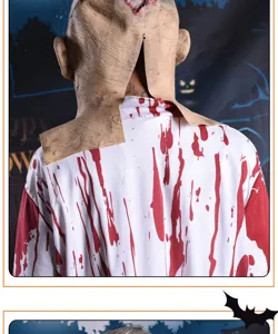 Halloween scary latex mask creepy costume with blood splatter shirt for spooky party decor.