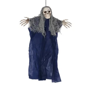 Halloween spaventoso fantasma appeso decorazione scheletro con garza e veste blu per festa oggetto