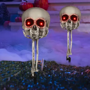 Halloween Realistische Skelett Pfähle Set Sound Aktiviert Leuchtende Augen Geist Elektrische Schädel Bodenstecker Requisiten Für Outdoor Garten Rasen Party Dekoration