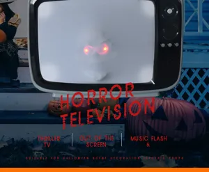 Accessoire de decoration de television d'horreur d'Halloween avec squelette et musique.