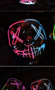 Halloween LED Leuchtmaske mit zweifarbigen Neonlichtern für gruselige Party Nacht Detailansicht.