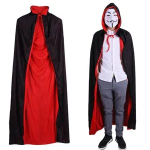 Halloween red black hooded cloak cape with V mask costume for cosplay party performance