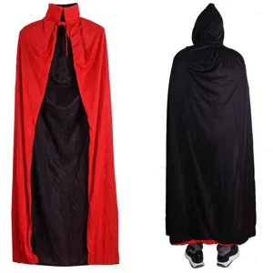 Red and black reversible hooded cloak for Halloween costume, party wear, and cosplay events.