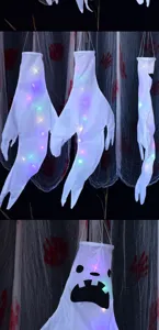 Dettagli della manica a vento fantasma di Halloween luminosa con luci LED colorate per feste.