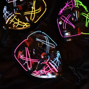Halloween LED leuchtende Maske mit zweifarbigen Neonkabeln und blutigem Design für Party.