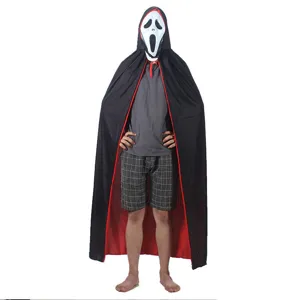 Halloween capa de la parca rojo y negro con capucha vampiro mago disfraz detalles