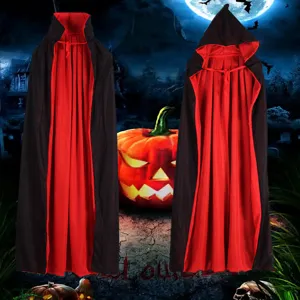 Reversible Halloween Capa Rojo Negro Tejido de Punto Vampiro Bruja Costume Túnica Para Adultos Cosplay Fiesta