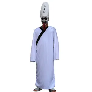 Halloween Kostüm Bai Wuchang Geister Verkleidung Horror Party Outfit mit Hut und langer Robe