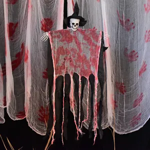 Halloween colgante esqueleto fantasma accesorio con sombrero de bruja decoración aterradora