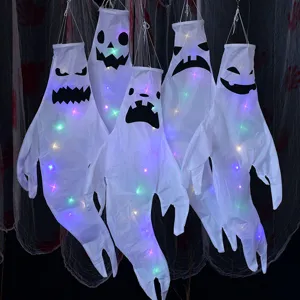 Manica a Vento Fantasma Luminosa di Halloween Decorazione Fantasma da Appendere all'aperto Puntello per Casa Stregata Ciondolo Fantasma a LED Colorato