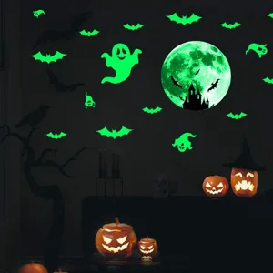 Halloween lichtende muurstickers glow in the dark vleermuis spook huis wanddecoratie