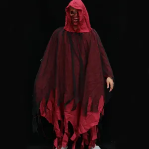 Halloween faucheur cape à capuche rouge noir superposée costume de fête pour événements