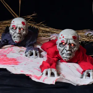Halloween crawling zombie props electronic sound activated glowing eyes scary haunted house