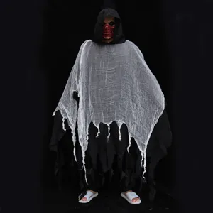 Halloween costume de faucheur noir cape à capuchon terrifiante robe de fête effrayante
