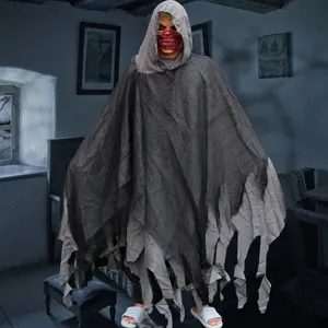 Costume d'Halloween faucheuse cape noire à capuche diable fête détail de vêtement