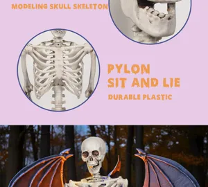 Halloween 2M Skelett Dekoration Detailaufnahme mit realistischen Schädel- und Rippenstrukturen.