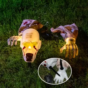 Halloween Gruselige Leuchtende Skelett Erdspieße Kunststoff Stoff Kriechende Zombie Schädel Hände Set Warmes Licht Garten Rasen Dekoration Requisiten