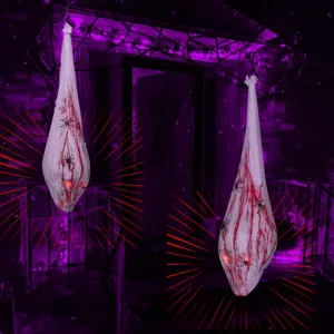 Halloween Hanging Decoration Props Sound Activated Glowing Eyeballs Scary Sound Horror Bloody Spider Web Cotton Giant Skeleton Head For Party Decor Haunted House