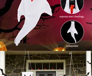 Halloween Geister Windsack Detailansicht mit wasserdichtem Gewebe und faltbarem Design.