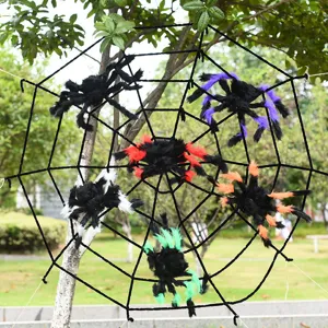Halloween Decoración Accesorios Espeluznante Araña de Felpa Y Enorme Telaraña Casa Encantada Bar Habitación Secreta Siniestro Exterior Interior Accesorio Suministros Festivos