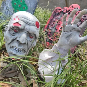 Halloween zombie hoofd en hand gazon stekker set enge decoratie voorgevel feest