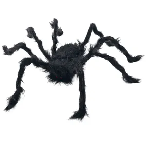 Halloween gran araña de peluche decoración con ojos rojos brillantes para fiesta de terror.
