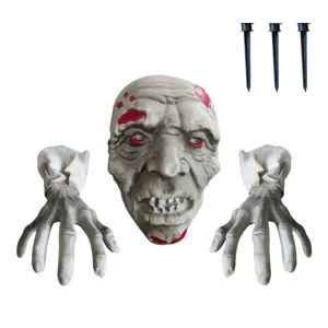 Halloween zombie hoofd en handen grondpennen set, spooky gazon decoratie voor spookhuis.