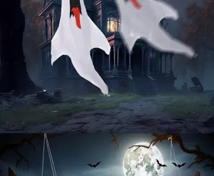 Halloween weisser lachender Geist Windsack Outdoor haengende wasserdichte Deko Flagge