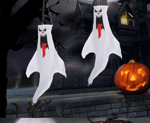 Halloween weißer Geist Windsack hängende Außendeko wasserdichte Wetterfahne Party Requisiten