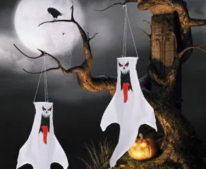 Halloween weiße Geist Windsocken hängend Outdoor gruselige Party Deko Requisiten Set