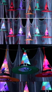 Halloween LED light-up witch hats party hanging decoration props glowing spooky hat set.