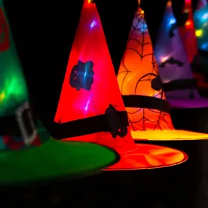 LED Light Up Witch Hat Halloween Party Costume Decoration Glowing Cone Cap Props
