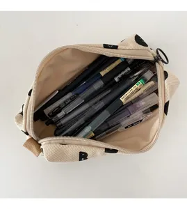 Minimalistisches Cord-Federmäppchen mit Punktemuster, große Kapazität Schreibwaren-Tasche.