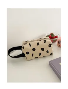 Trousse a crayon imprimee de lettres en toile et sac pochette polyvalent pour cosmetiques.