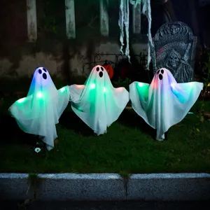 Halloween glowing ghost ground insert decoration 3-piece set for outdoor party lawn decor.
