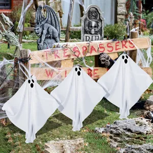 Halloween outdoor hanging ghost decorations 3-piece set for yard lawn party props LED glow