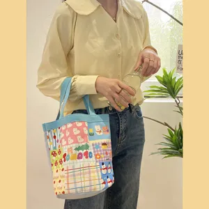 Sac Seau en Toile pour Femmes Mignon Dessin Animé Imprimé Sac Cabas Décontracté Sac à Main Multicolore Sac de Shopping Quotidien