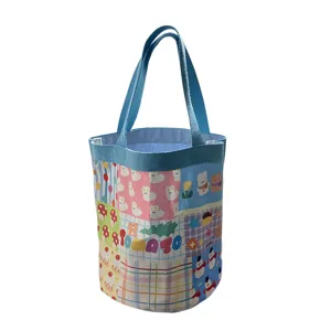 Joli sac seau en toile cylindrique pour femme, sac à main patchwork tendance au quotidien.